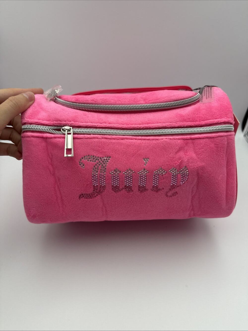 JUICY COUTURE VELOUR TRAVEL COSMETIC BAG HOT PINK